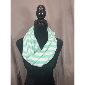 Mint Green White Chevron Infinity Scarf Zigzag Lightweight Circle Wrap Scarf